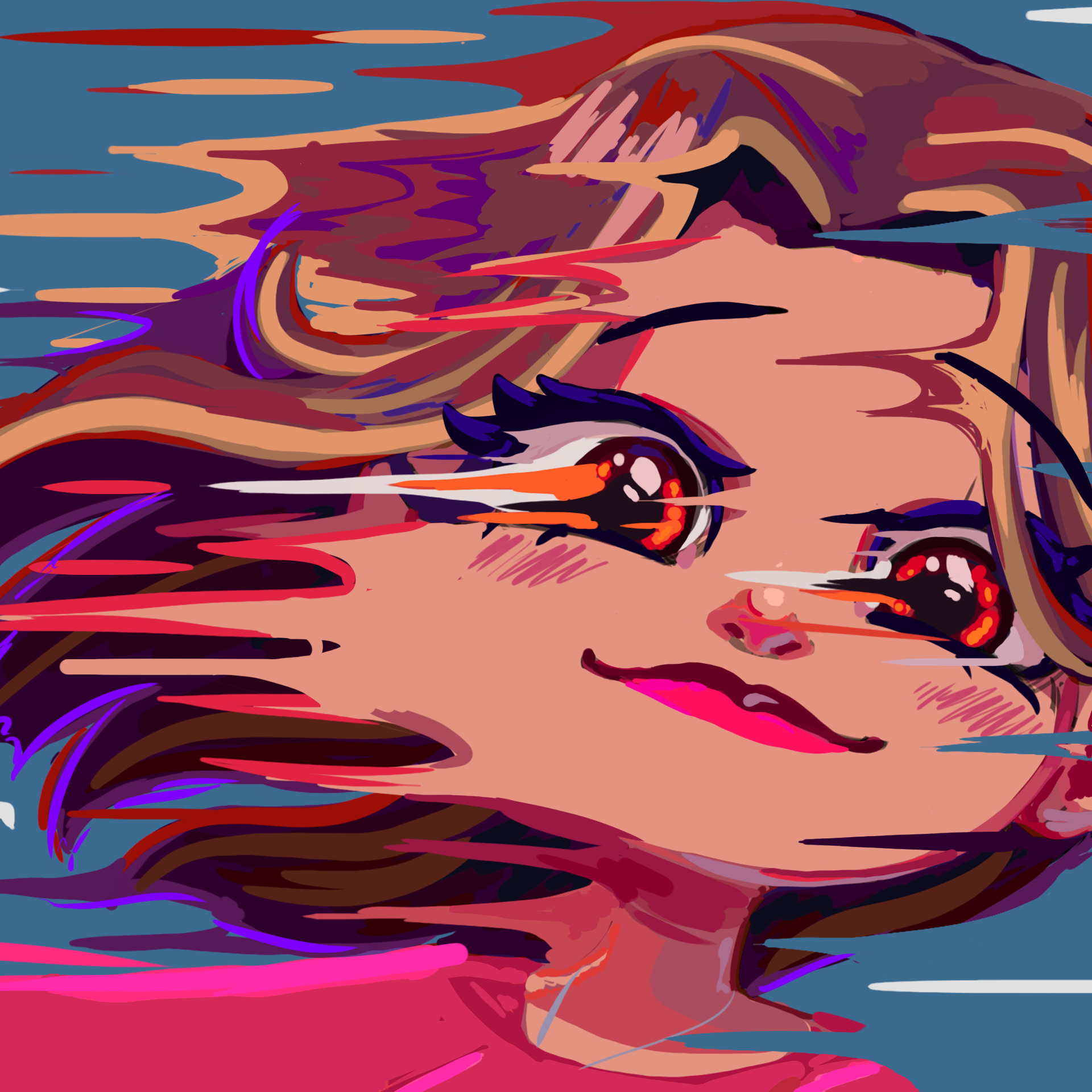 A profile picture I drew. I wanted to be fancy and make it look like an animation smearframe, it does NOT look that way as an actual profile picture.